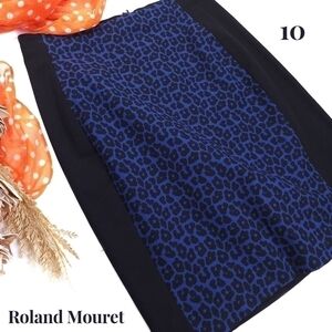 New Roland Mouret Blue Leopard Black Color Block Size 10